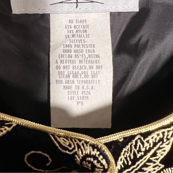 Black and Gold Embroidered Top Sheer Sleeves - Picture 6 of 9